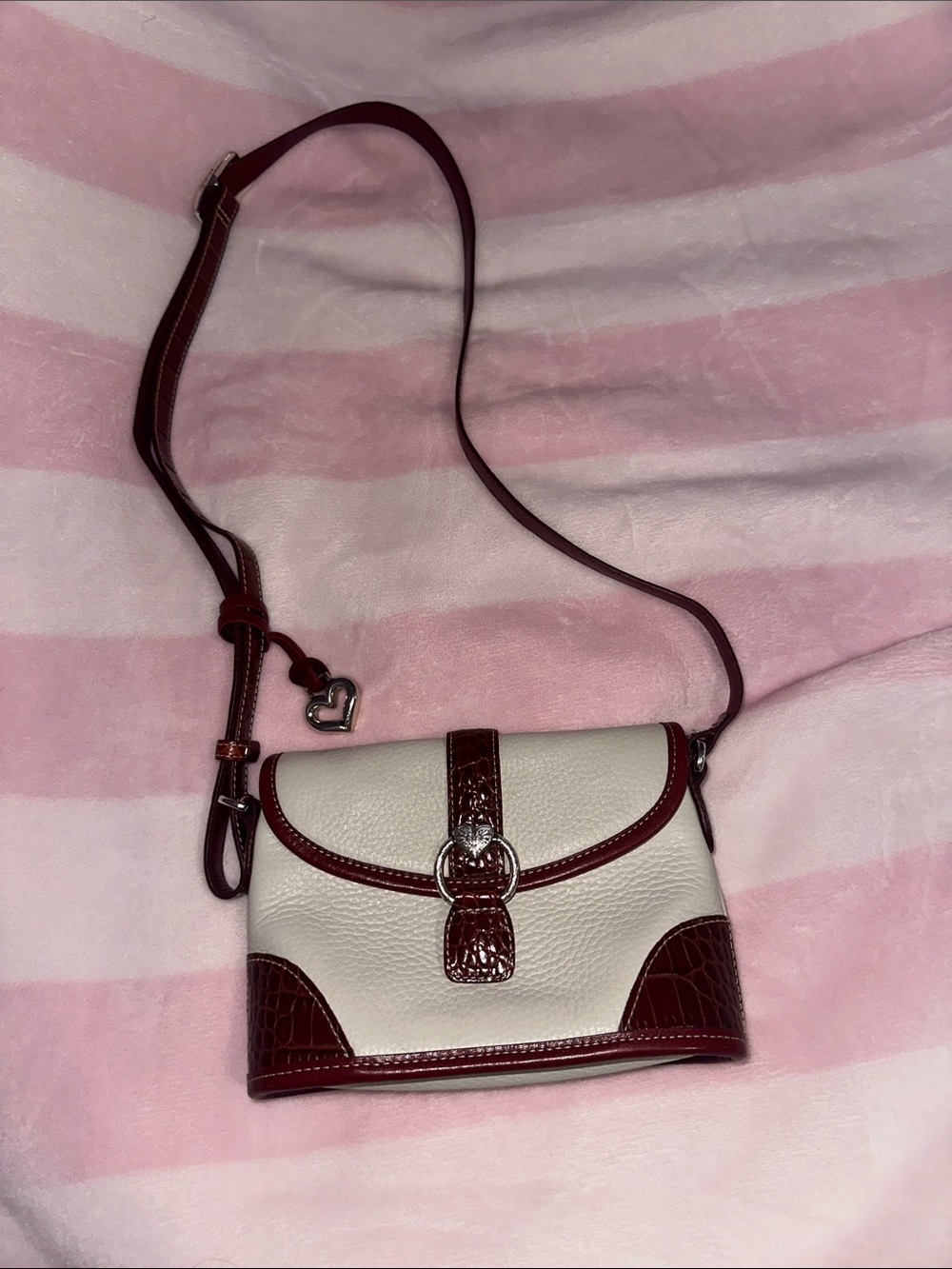 Brighton Ivory and Burgundy Crossbody Bag